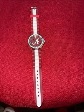 Alabama Crimson Tide Red & White Silicone Watch with Rhinestones